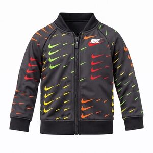 Nike Boys Micro Swoosh Tricot Track Jacket Black Multi Logo 4–5 Yrs Full Zip